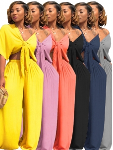 Women Deep V Neck Summer 2 Pcs Set