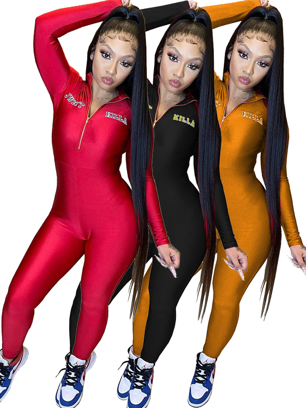 Women Long Sleeve Zipper Jumpsuit