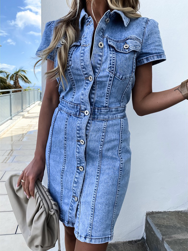 Women Denim Short Sleeve Mini Dress