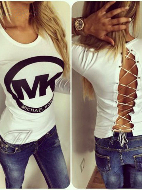 Fashion Women Black Long Sleeve Tops