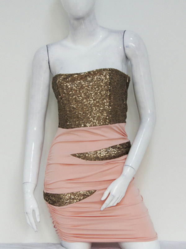 Alluring Tribal Sequins Dress in Pink