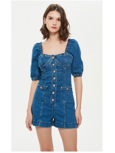 Women Fashion Short Sleeve Denim Romper