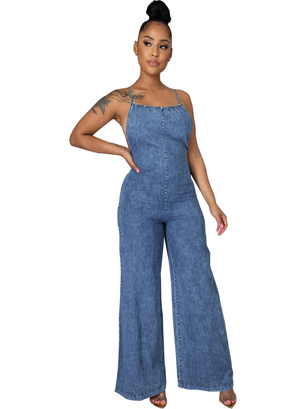 Women Sleeveless Jeans Jumpsuit