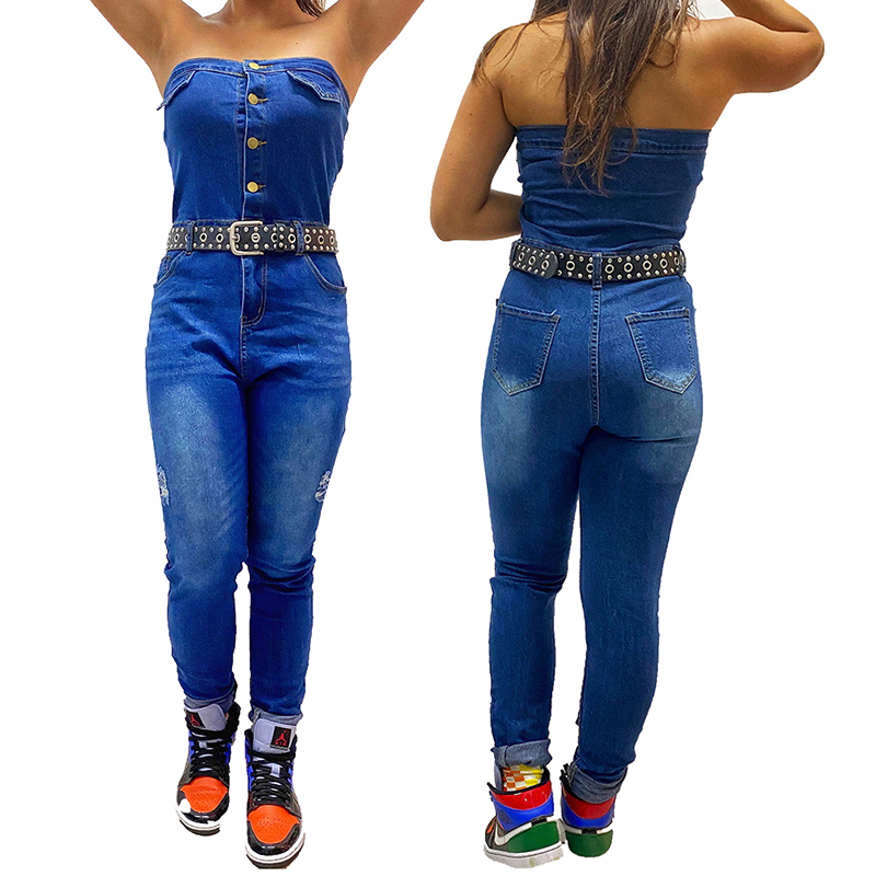 Blue Denim Bustier Jumpsuit