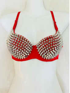 Women Red Sexy Rivet Bra Set