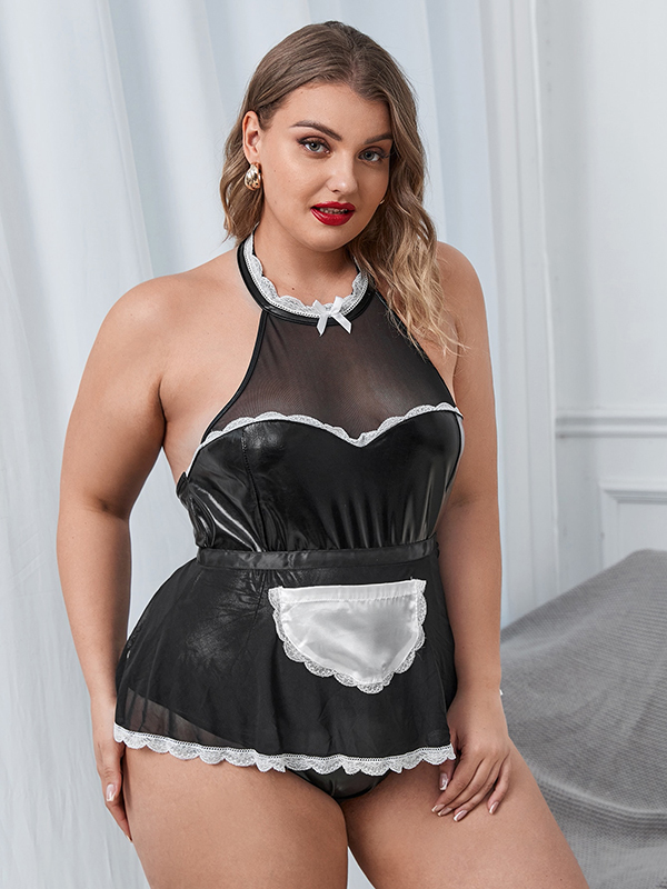Women Plus Size French Maid Vinyl Lingerie
