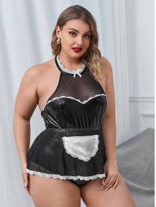 Women Plus Size French Maid Vinyl Lingerie