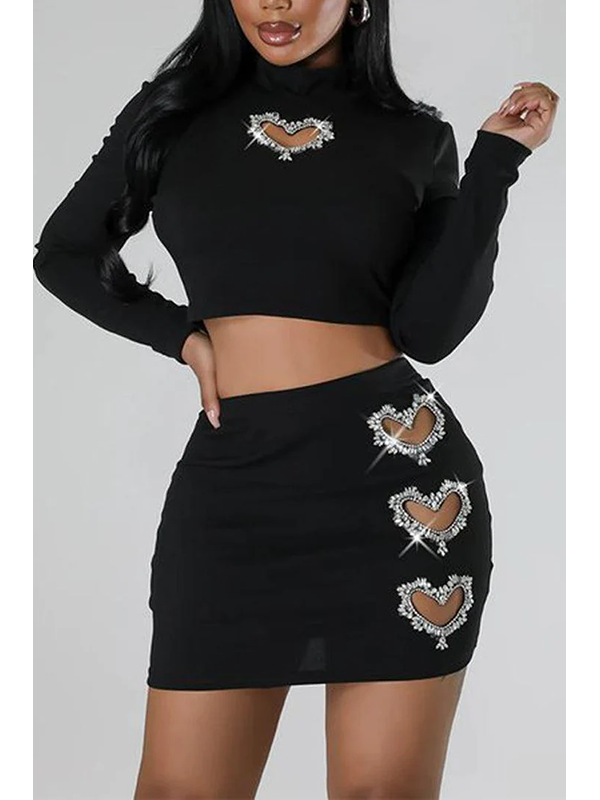 Sexy Rhinestone Hollow Out Two Piece Dress