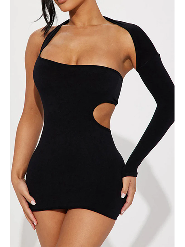Women One-shoulder Long-sleeved Cutout Dresses