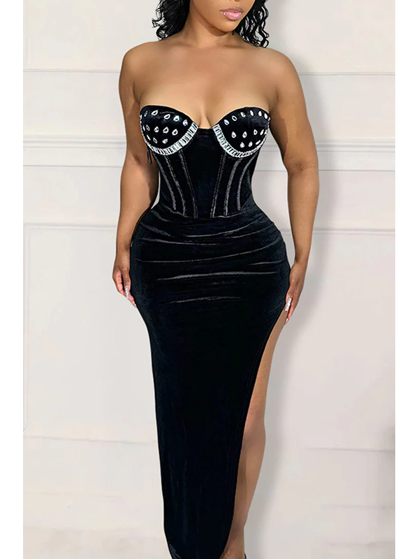 Women Strapless Diamonds Crystal Bodycon Dress