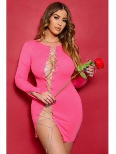 Women Chain Lace-up Hollow Out Sexy Mini Dresses