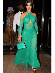 Women Mesh See Through Two Piece Skirt Set