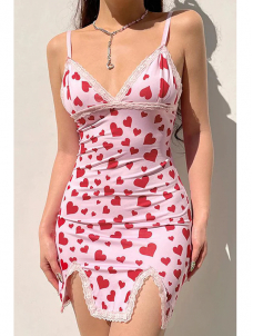 Women Pink Slim Hip Wrap Pleated Pajama Backless Dress