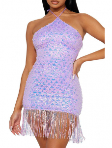 Women Sexy Halter Neck Bodycon Mini Dress