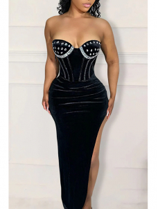 Women Strapless Diamonds Crystal Bodycon Dress