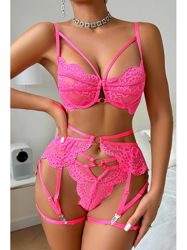 Women Sexy Valentines Bra and Garter Lingerie