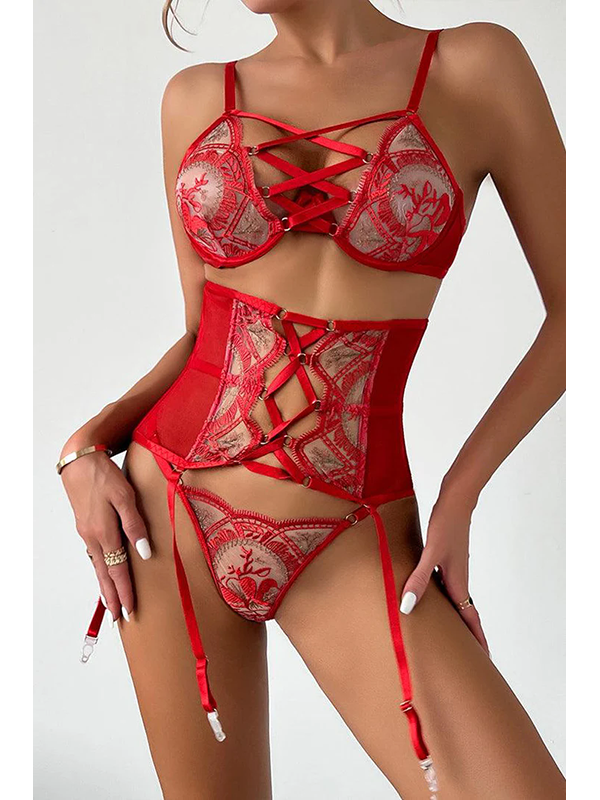 Women Sexy Valentines Bra and Gater Lingerie