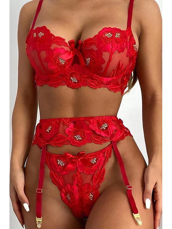 Women Sexy Valentines Bra and Garter Lingerie