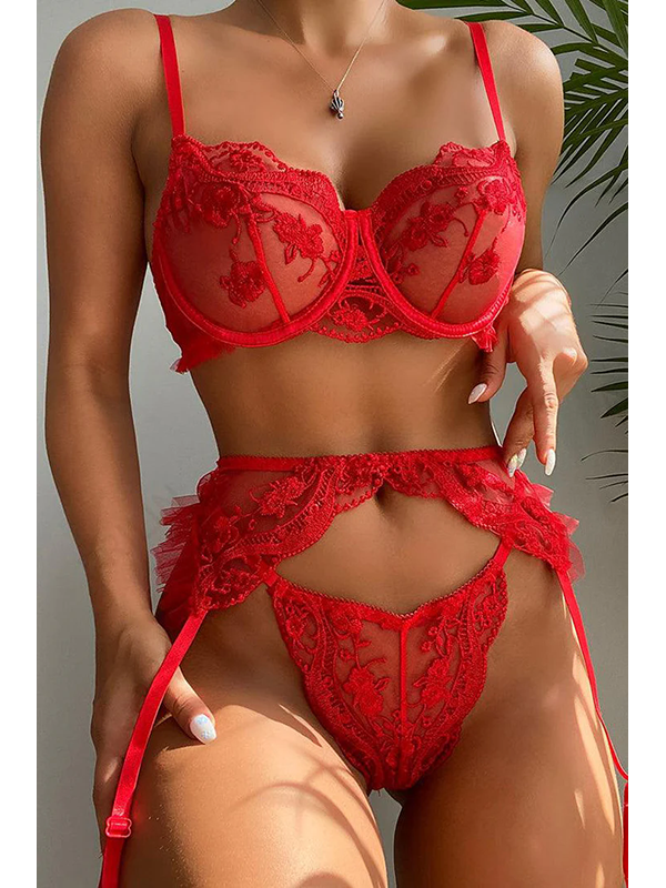Women Sexy Valentines Bra and Garter Lingerie
