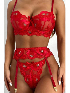 Women Sexy Valentines Bra and Garter Lingerie