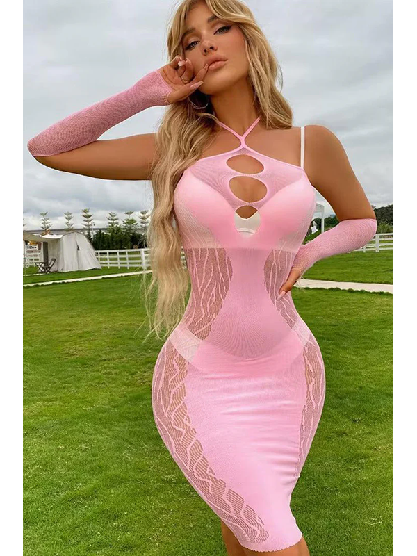 Women Fishnet Halter Sexy Mini Dress