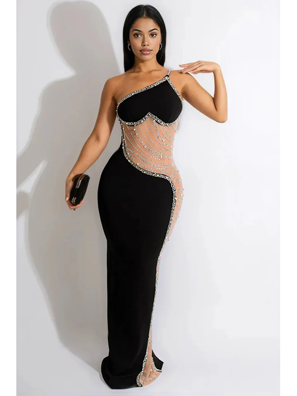 Women Sexy One Shoulder Maxi Dress
