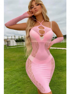 Women Fishnet Halter Sexy Mini Dress