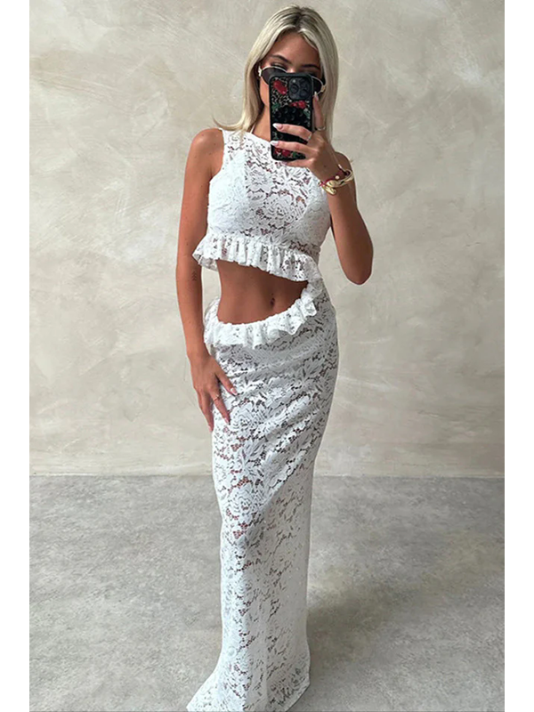 Women 2 Pcs Sexy Lace Maxi Dress