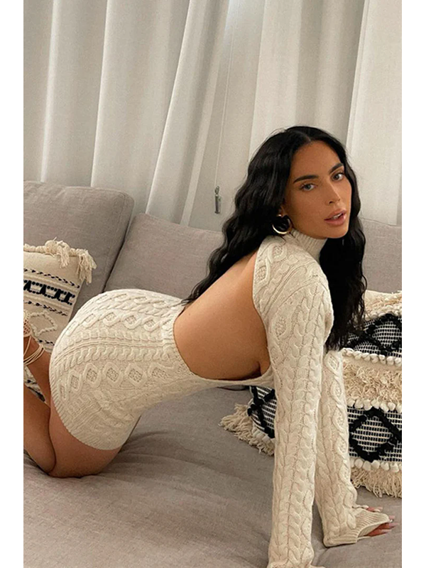 Women Sexy Backless Sweater Mini Dress