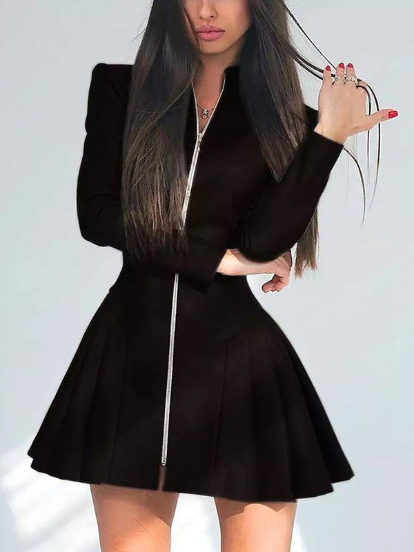 Women Sexy Faux Leather Long Sleeve Mini Dress
