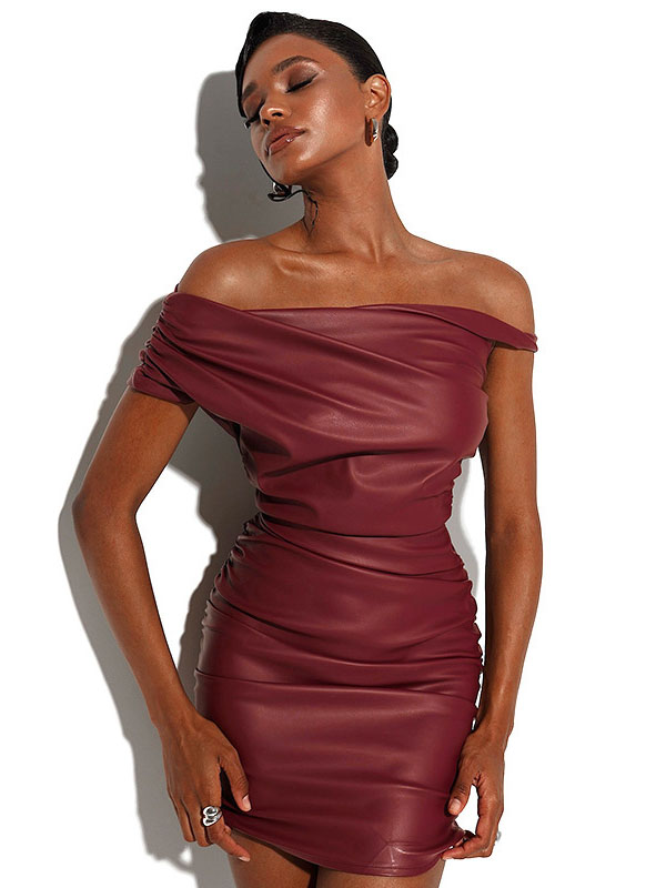 Women Sexy Faux Leather Mini Dress
