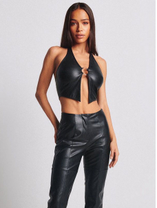 Women Sexy Faux Leather Halter Vest