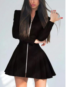 Women Sexy Faux Leather Long Sleeve Mini Dress