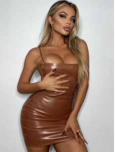 Women Sexy Faux Leather Mini Dress