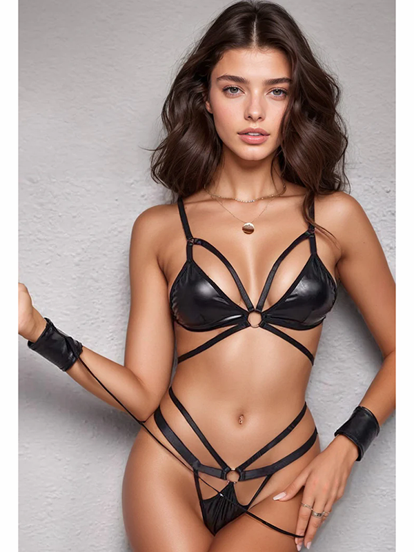 Women Sexy Vinyl Bra Set